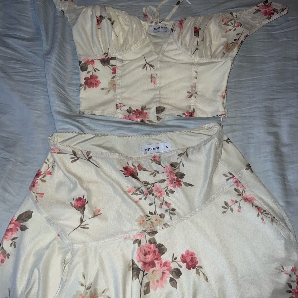 Floral Off-Shoulder Top and Skirt Set